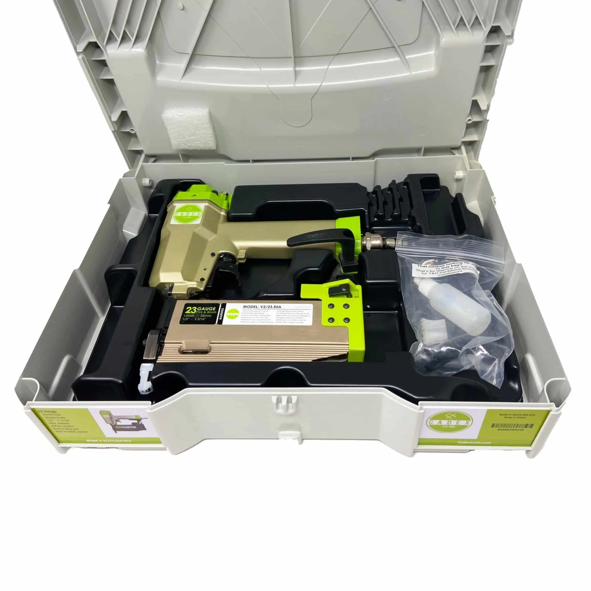 Cadex V2/23.55A 2-3/16" 23 Gauge Pinner / Brad Nailer Kit With Reverse Contact Safety, In ***SYSTAINER CASE***, With 8,000 Assorted Pins & Brads - Image 5